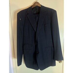 Ralph Lauren Purple Label Hand Tailored Navy Blue Suit 44R Italy Vintage As Is